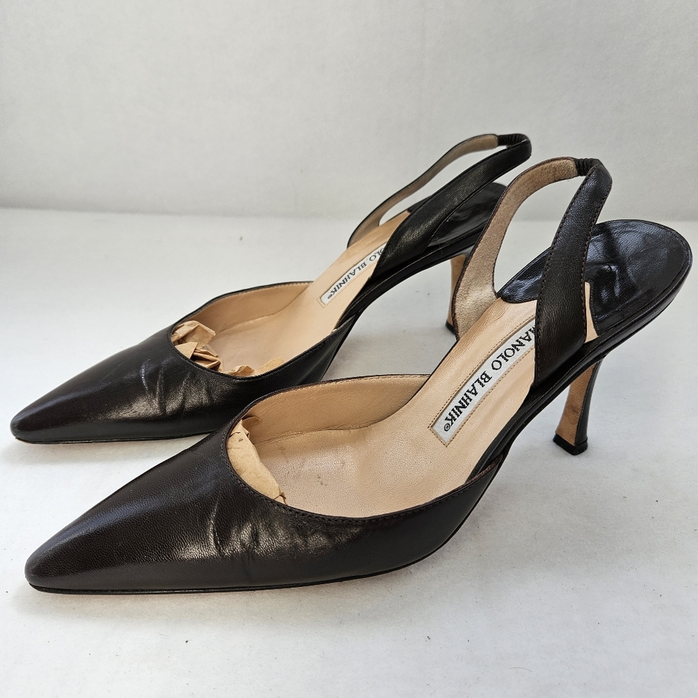 Manolo Blahnik Carolyn Heel Slingback Brown Size Eur 38 US 7.5